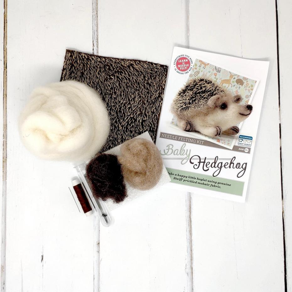 The Crafty Kit Company's Baby Hedgehog Needle Felting Kit - contents